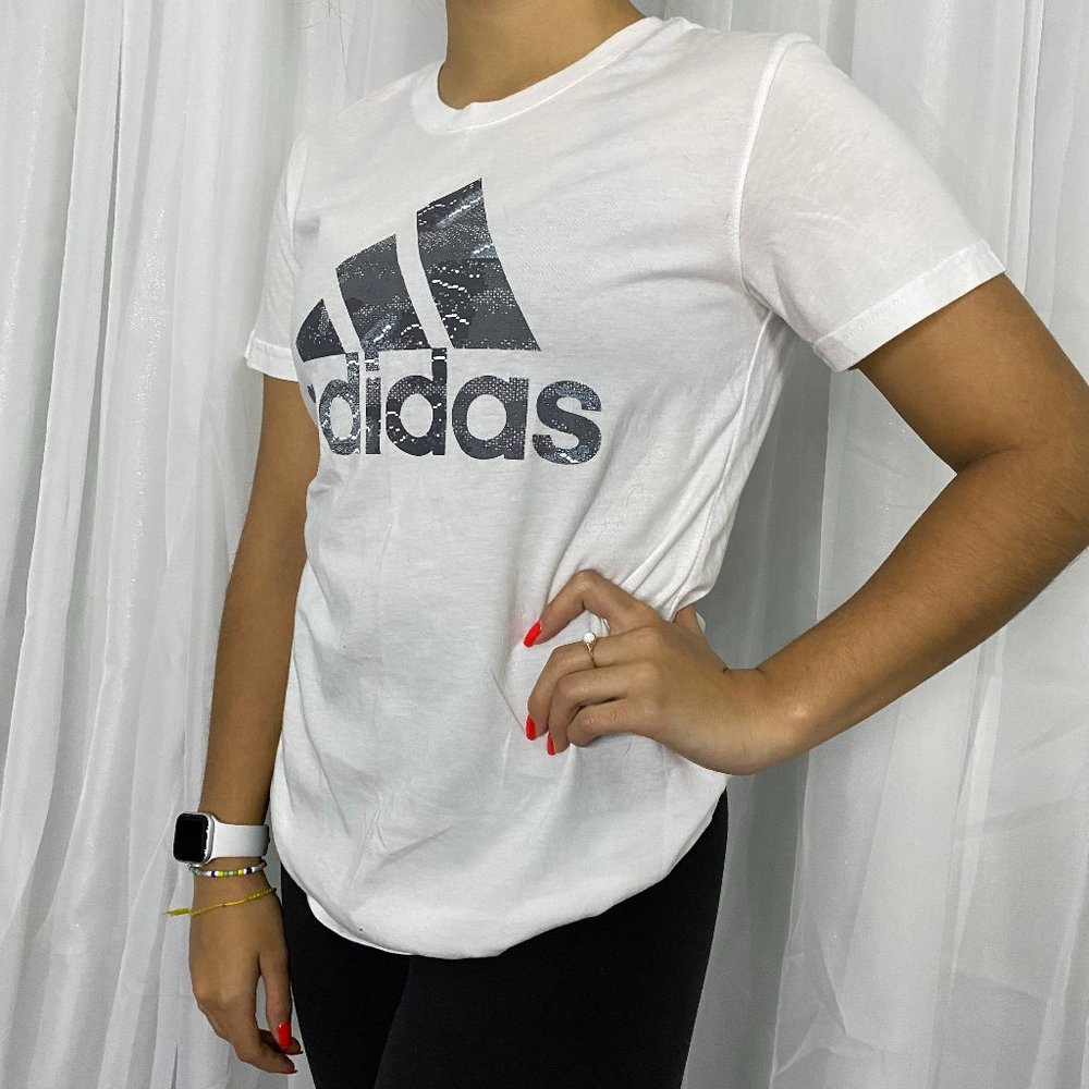 Adidas White Performance Tee w/ Grey Camo Logo